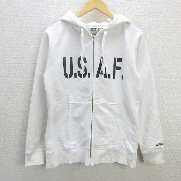 s■アヴィレックス/AVIREX U.S.A.F.プリント フルジップパーカー【L】白/MENS/72【中古】_画像1