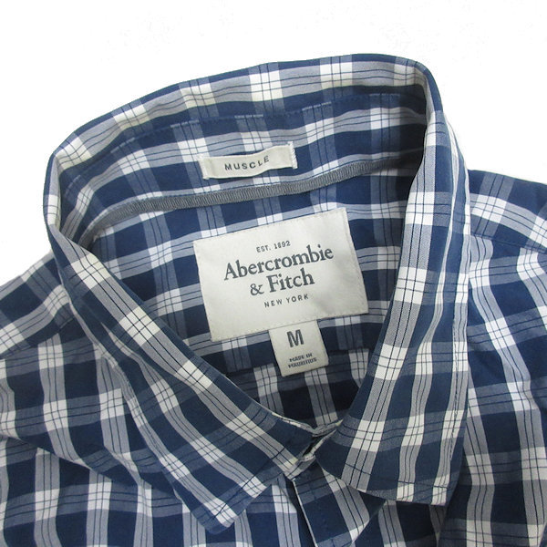 s■アバクロンビー＆フィッチ/Abercrombie&Fitch チェック柄 長袖シャツ【M】白紺/MENS/170【中古】_画像2