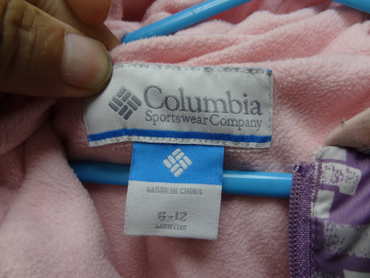 全国送料無料 コロンビア Columbia 子供服キッズベビー女の子 防寒 長袖 裏ピンクフリース付きダウン入りロンパース 6-12M(60-80)_画像2