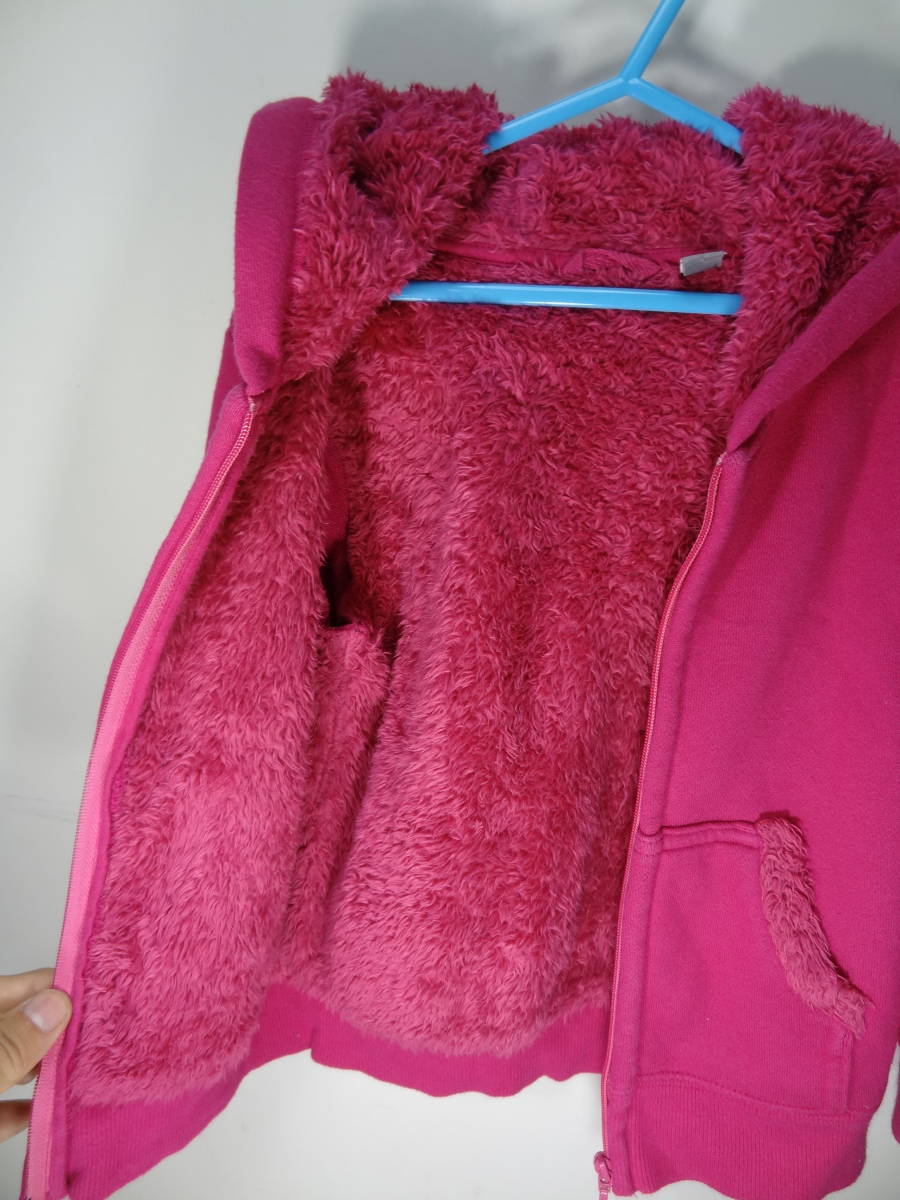 全国送料無料 ユニクロ UNIQLO 子供服キッズ女の子 ピンク色 裏ボア付き 極暖 フルジップアップパーカー 110_画像5