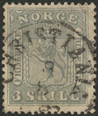 外国切手　ノルウェー　使用済み　1863年　紋章　3ｓ