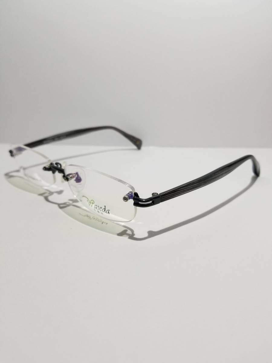 未使用 眼鏡 メガネフレーム WASEDA WS-1301P チタン 金属フレーム スクエア型 フチなし 軽量 男女兼用 メンズ レディース 53口17-140_画像1