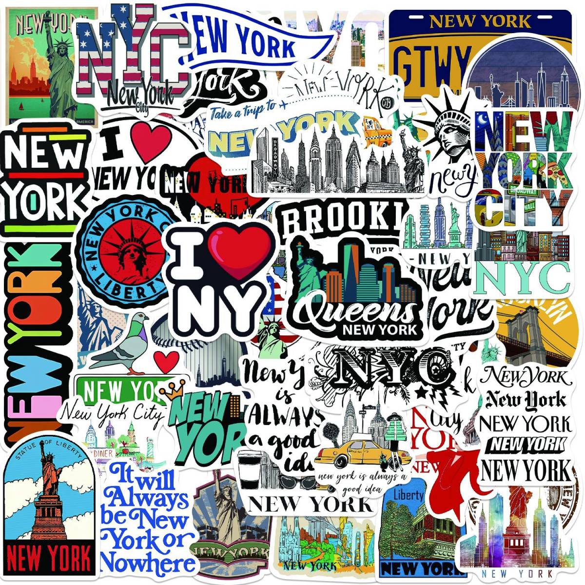 ニューヨーク　 New York　マンハッタン　アメリカ　米国　アメリカ旅行　アメリカン　自由の女神像　かわいい　シール　ステッカー50枚SLA_画像1