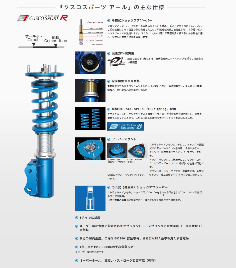 【CUSCO/クスコ】 車高調整サスペンションキット SPORT R ホンダ CR-Z ZF1/ZF2 [309-64R-CB]_画像2