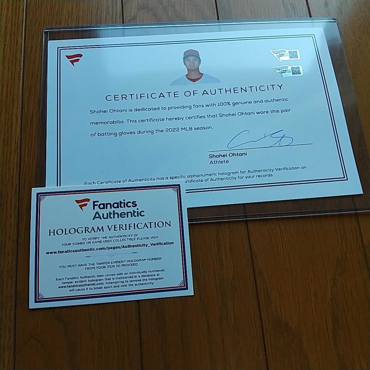 * large . sho flat autographed ( both hand, certificate . real quality 3. autograph autograph )*2022 season actual use batting glove *Fanatics company proof 