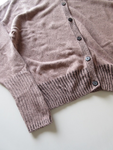 美品 miho umezawa / ミホ ウメザワ cotton plating drop shoulder cardigan pink x chacoal / ニット カーディガン レディース シャツ_画像4