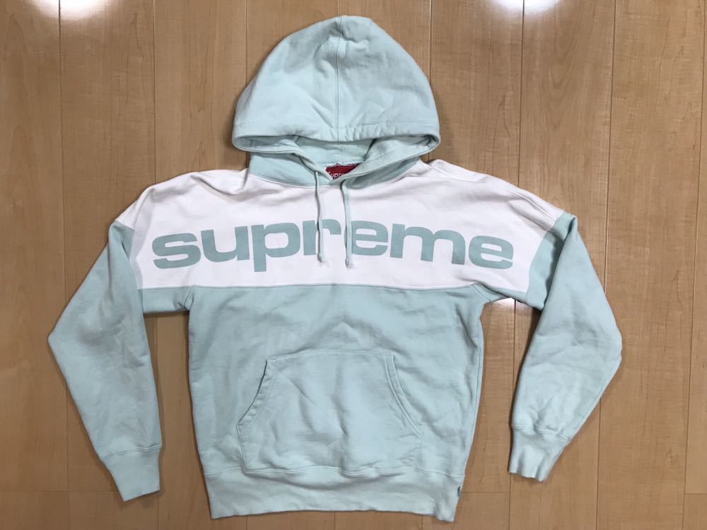 Supreme 17FW Week1 Blocked Hooded Sweatshirt Ice Blue Small 美中古 正規品タグ付 水色  Sサイズ シュプリーム パーカー ロゴ ブロックド