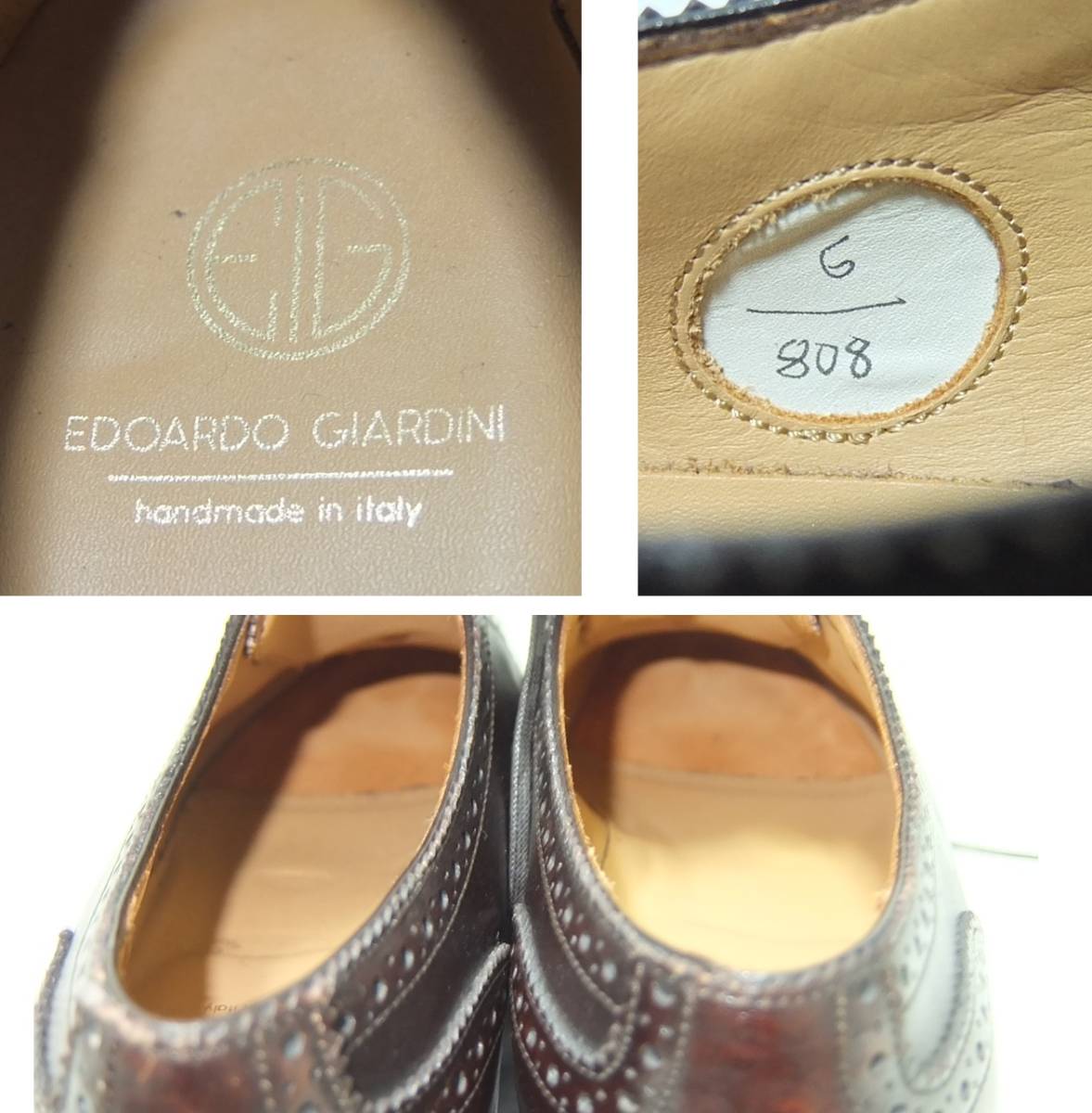 EDOARDO GIARDINI エドアルドジャルディーニ レザーシューズ ダークブラウン 6 革靴 イタリア製_画像10
