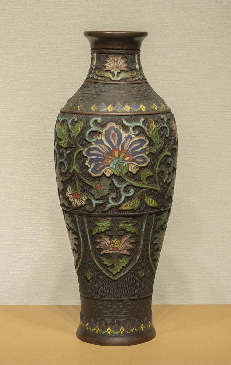 清 銅胎琺琅花卉紋大瓶 中国 古美術