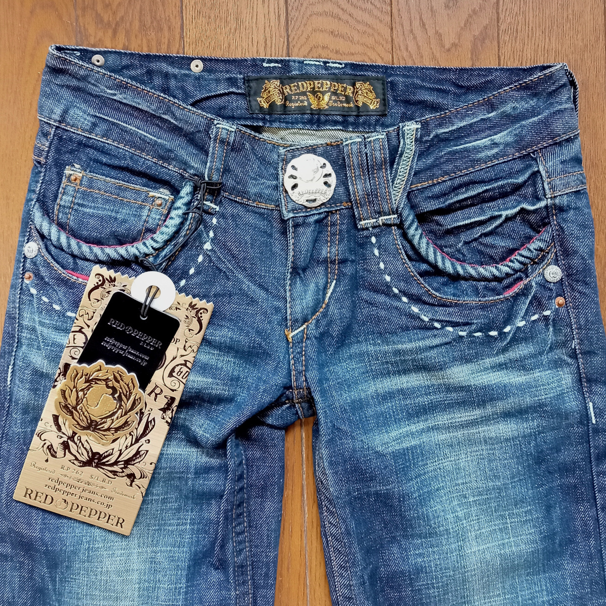  новый товар RED PEPPER красный перец женский Denim ( джинсы ) 26W 26 дюймовый индиго голубой перо широкий Buggy Rollei z