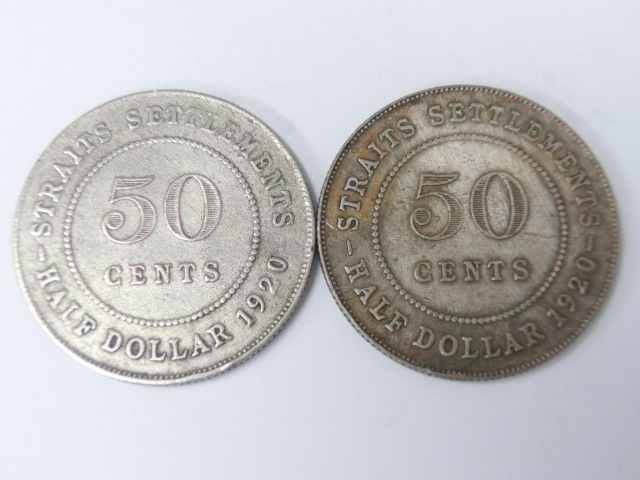 英領 海峡植民地 1920年 50セント 1939年 20セント銀貨 5枚セット