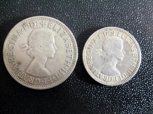 オーストラリア 銀貨 2枚 カンガルー 1フローリン 1954年 + 羊 1シリング 1961年 シルバーコイン 硬貨_画像2