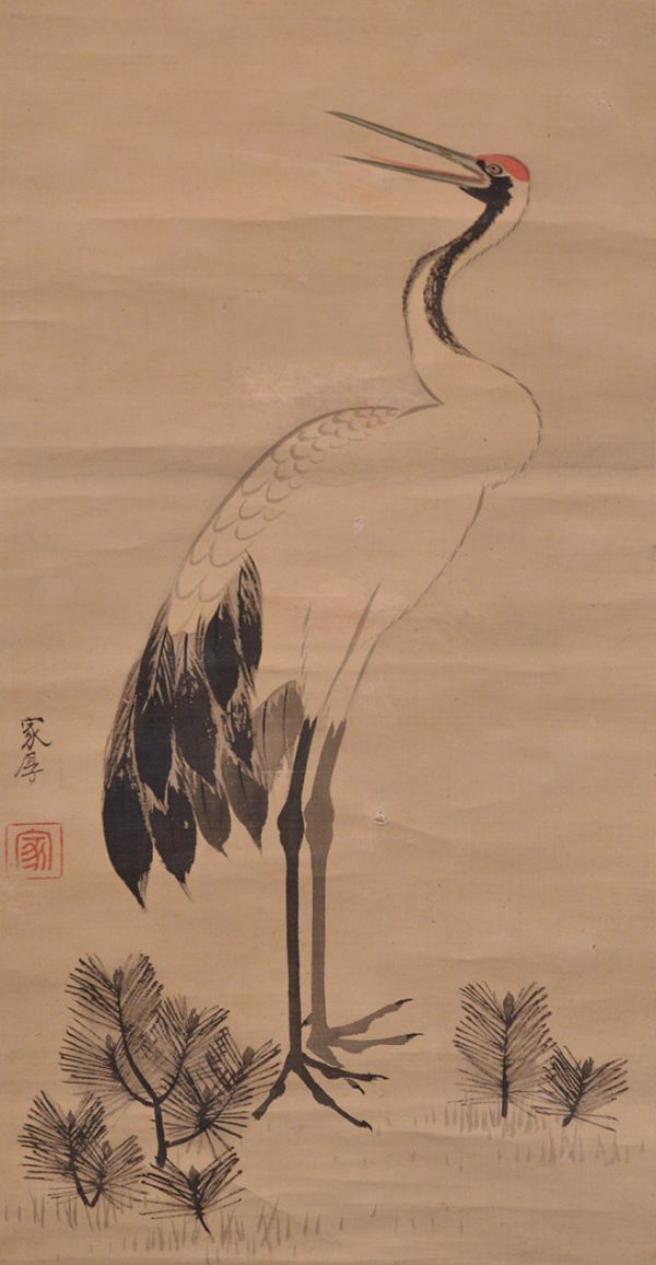 【瓢】真作　一条忠良(賛)　花山院家厚(画)　鶴和歌画賛　公卿の合作　江戸時代中後期　掛け軸_画像5