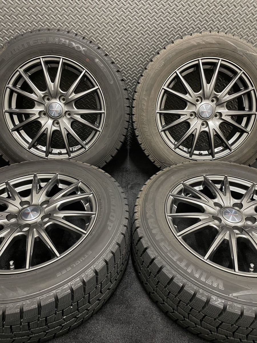 215/60R16 DUNLOP/WINTER MAXX WM02 16年製 VELVA 16インチ 6.5J＋53 114.3 5H スタッドレス 4本 ダンロップ ヴェゼル オデッセイ(12-B663)_画像1