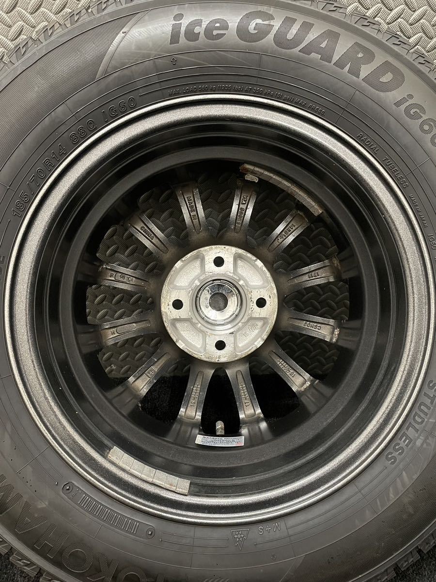 185/70R14 YOKOHAMA/ice GUARD iG60 18年製 SIBILLA 14インチ 5.5J＋42 100 4H スタッドレス 4本 ヨコハマ アイスガード6 ノート (4-B793)_画像10