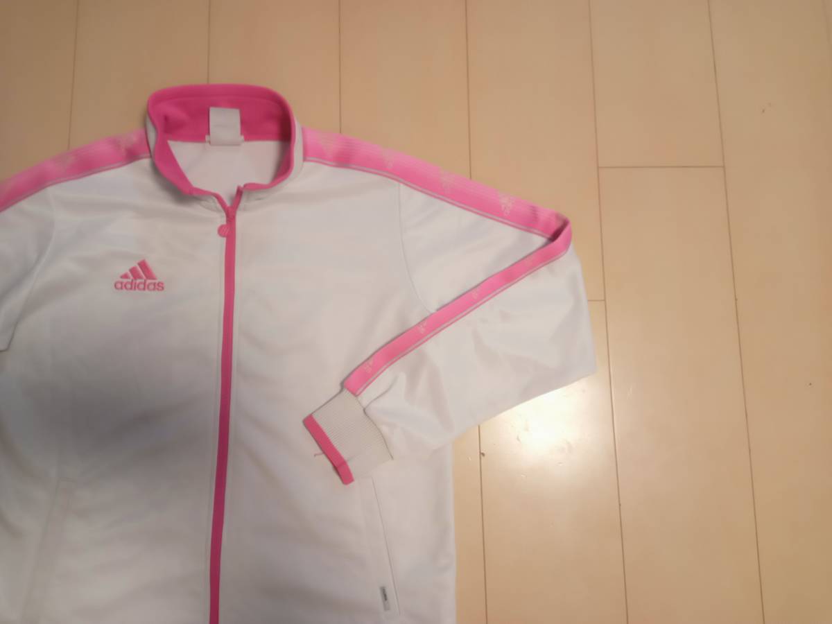 ほぼ新品【adidas】アディダス ジャージ上 限定モデル 白×ピンク Ｌサイズ 超美品 キャンペーン中_画像1