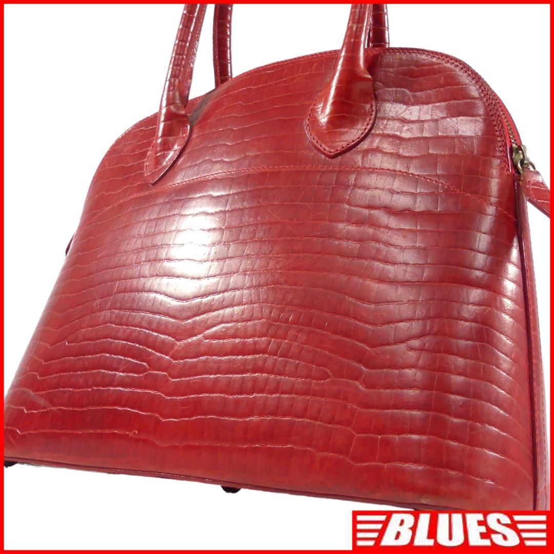 即決 イタリア製 オールレザーハンドバッグ 赤 クロコ型押し 本革 手提げバッグ 本皮 旅行 カバン 鞄 Yahoo!フリマ（旧）