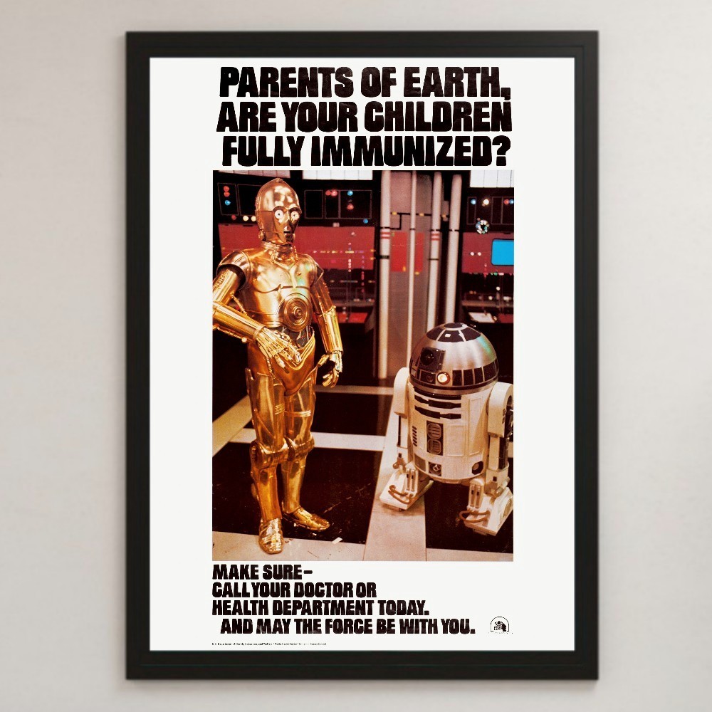 CDC『スターウォーズ 予防接種 啓発』イラスト アート 光沢 ポスター A3 バー カフェ ビンテージ レトロ インテリア 映画 R2-D2 C-3PO _画像1