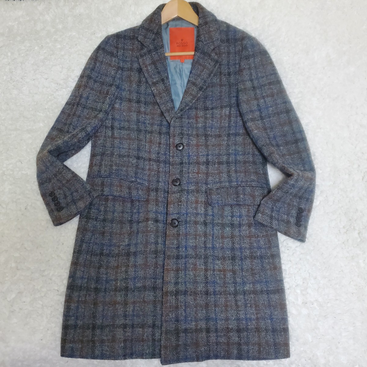 URBAN RESEARCH×HARRIS TWEED/アーバンリサーチ×ハリスツイード 実寸Mサイズ チェック チェスターコート/アウター グレー メンズ_画像2