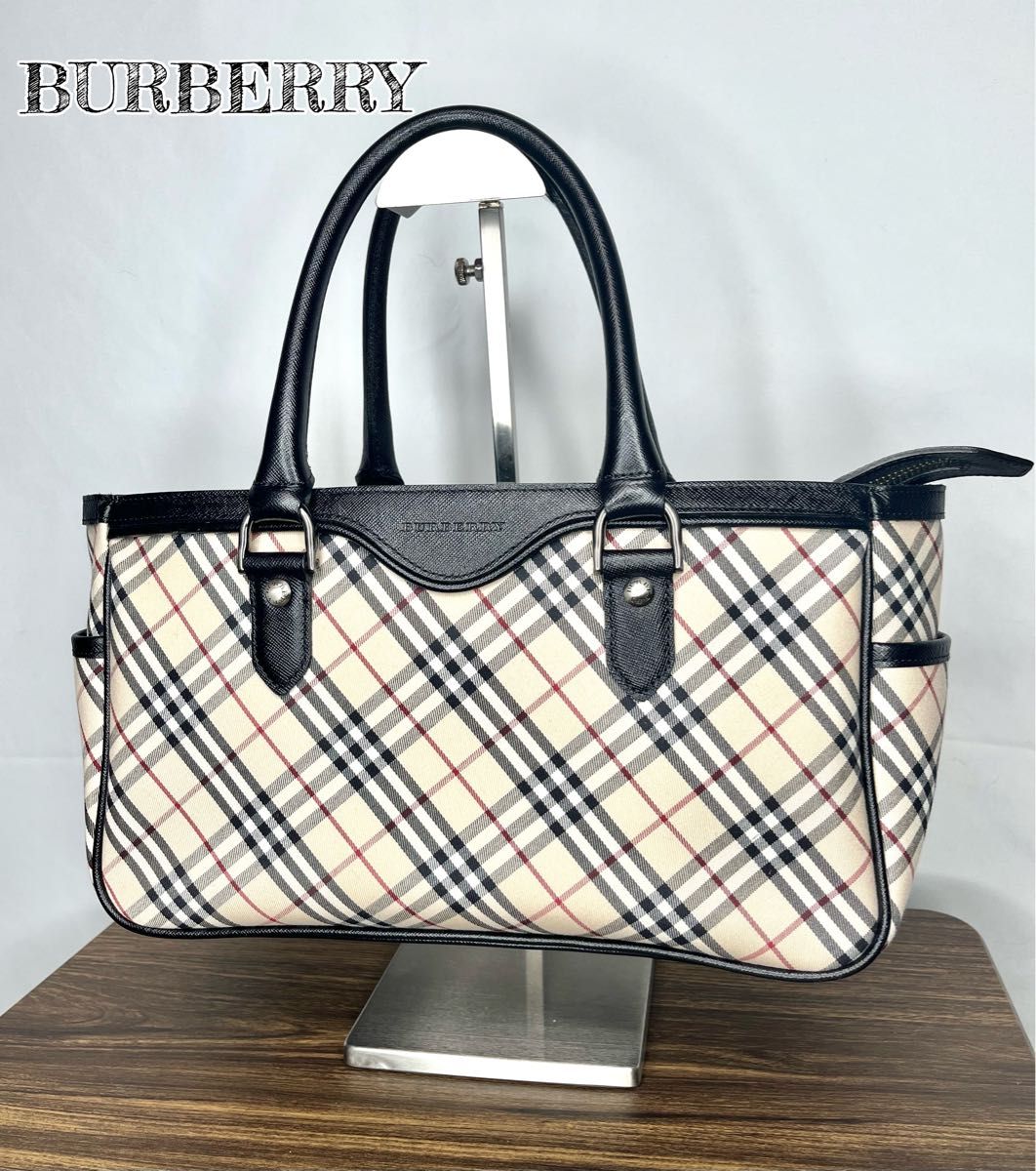 超美品『BURBERRY バーバリー　ハンドバッグ』　ノバチェック柄 ブラック 黒 ベージュ　キャンバス レザー トートバッグ