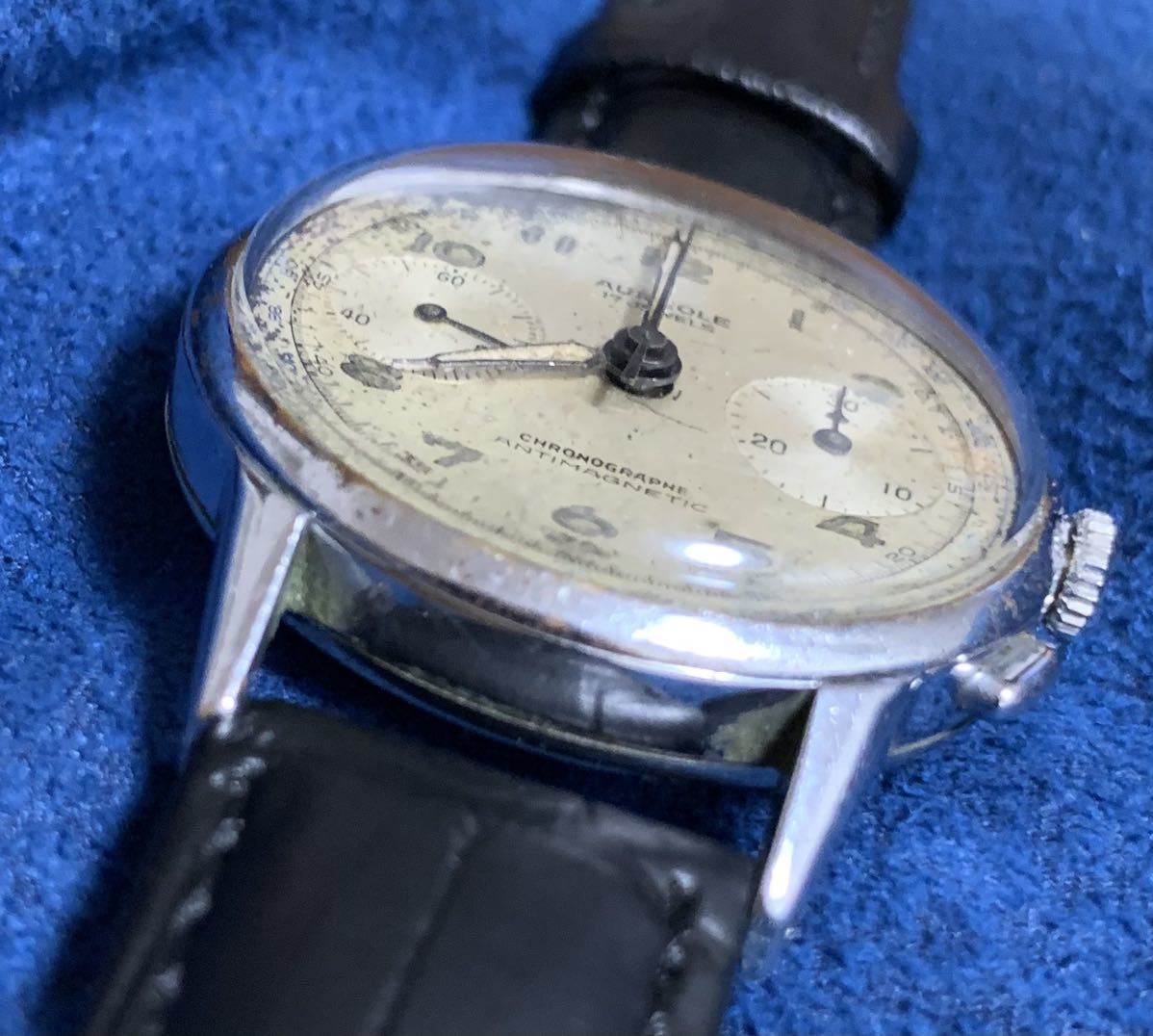 稼働 クロノ針0帰着 クロノグラフ 手巻 腕時計 アンティーク オレオール 17jewels AUREOLE chronograph antimagnetic men's manual winding_画像10