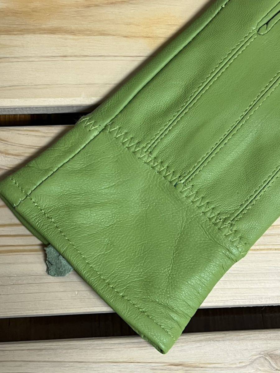 ◆送料無料◆新品◆革手袋レディース・レザーグローブ 裏起毛 シンプル　グリーン系_画像4