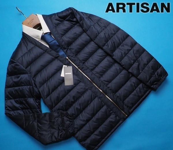 新品定価3.9万円 ARTISAN アルチザン 秋冬 ダウン90% ポリエステルタフタ キルティングはっぴダウンL紺(09) 21DA02_画像1