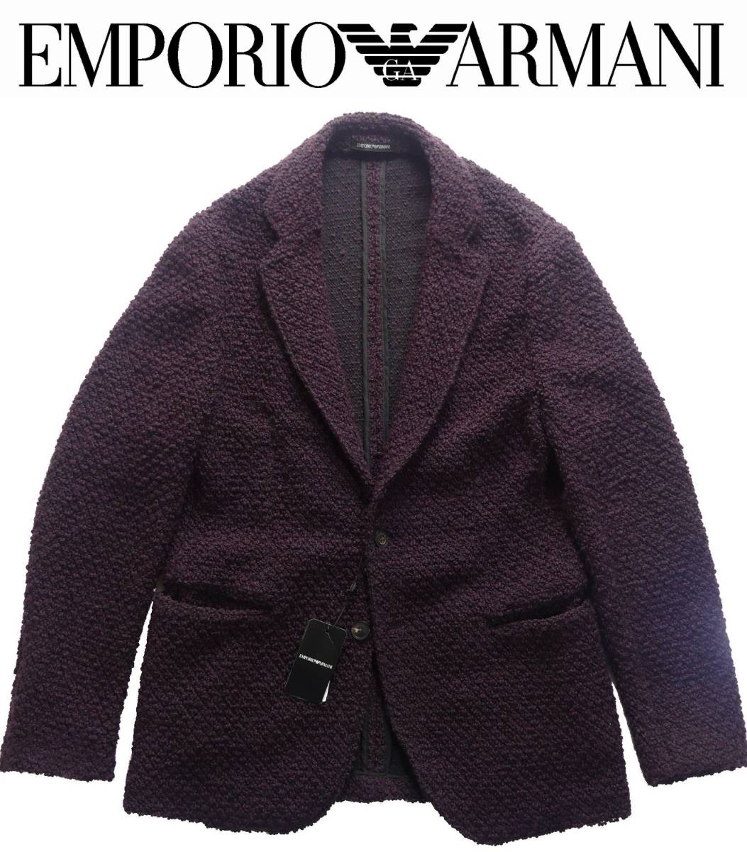 秋冬物156,000円新品EMPORIO ARMANIアルマーニ★季節感◎！モコモコかわいいお洒落確定の厚手ニットブレザー【50＝日本M、L】_画像1