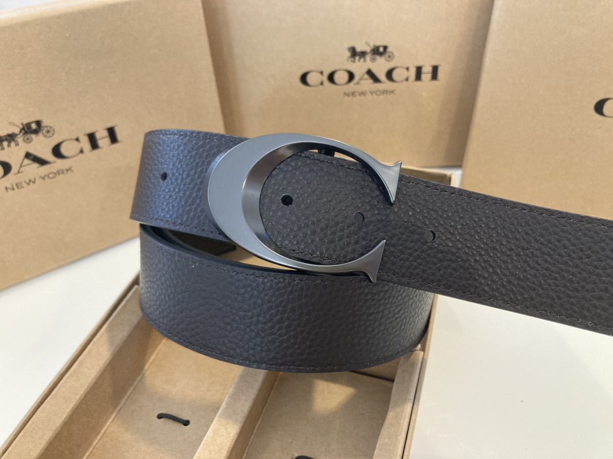 COACH コーチ　新品　リバーシブル　シンプル　紳士　ビジネス　箱付き　フリーサイズ　バックル回転　レザーベルト_画像8