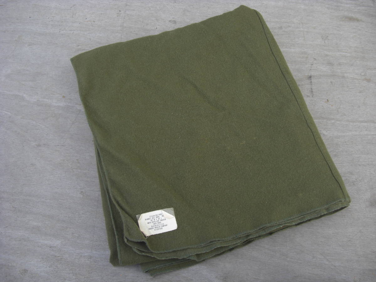 Qn571 1980年 米軍 vintage 100％ ウール ブランケット US Wool Bed Blanket 66”ｘ84” Stock NSN 7210-00-282-7950 キャンプ 80サイズ