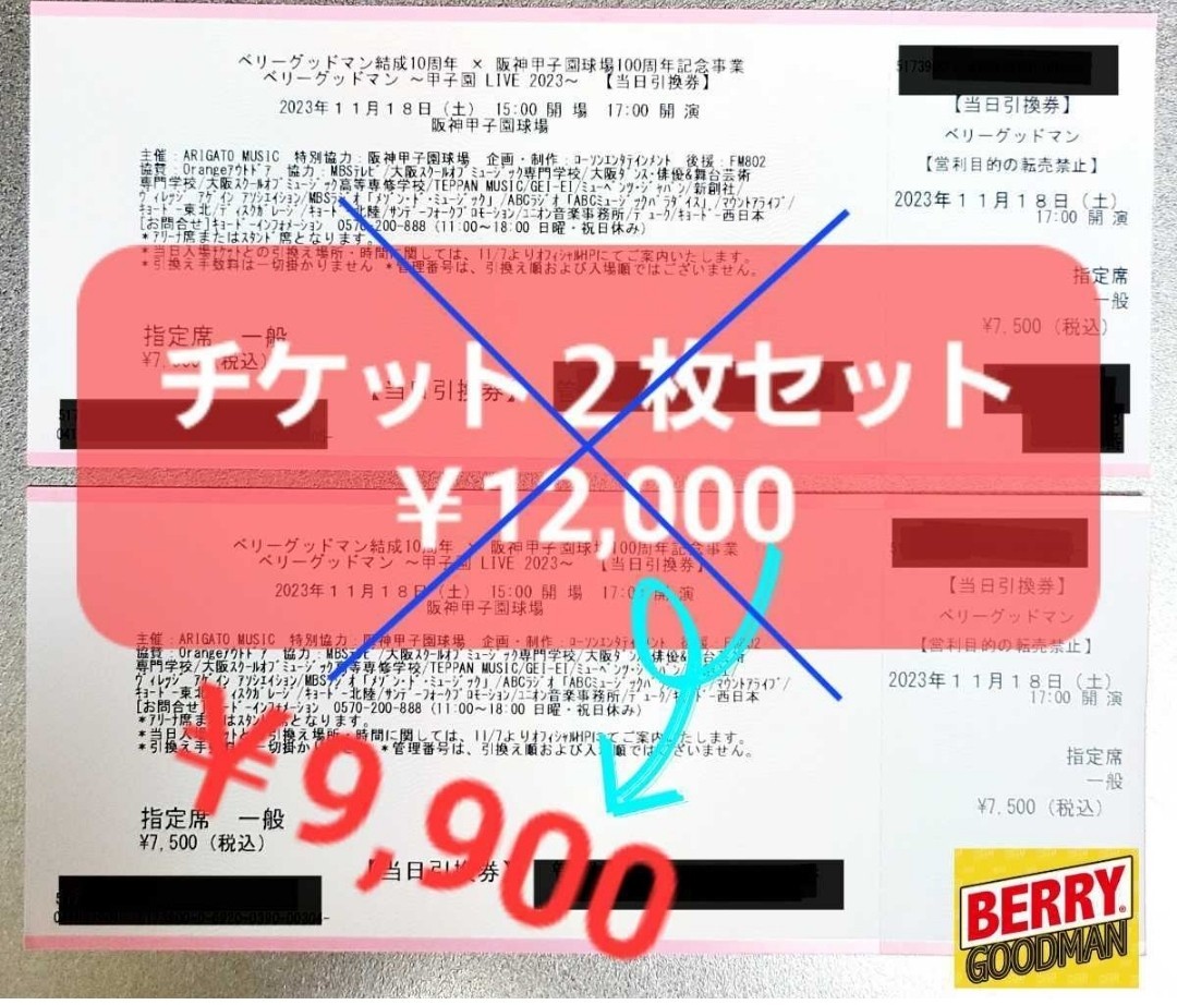 ベリーグットマン◆チケット２枚セット販売◆11月18日(土)◆阪神甲子園球場◆ライブチケット_画像1