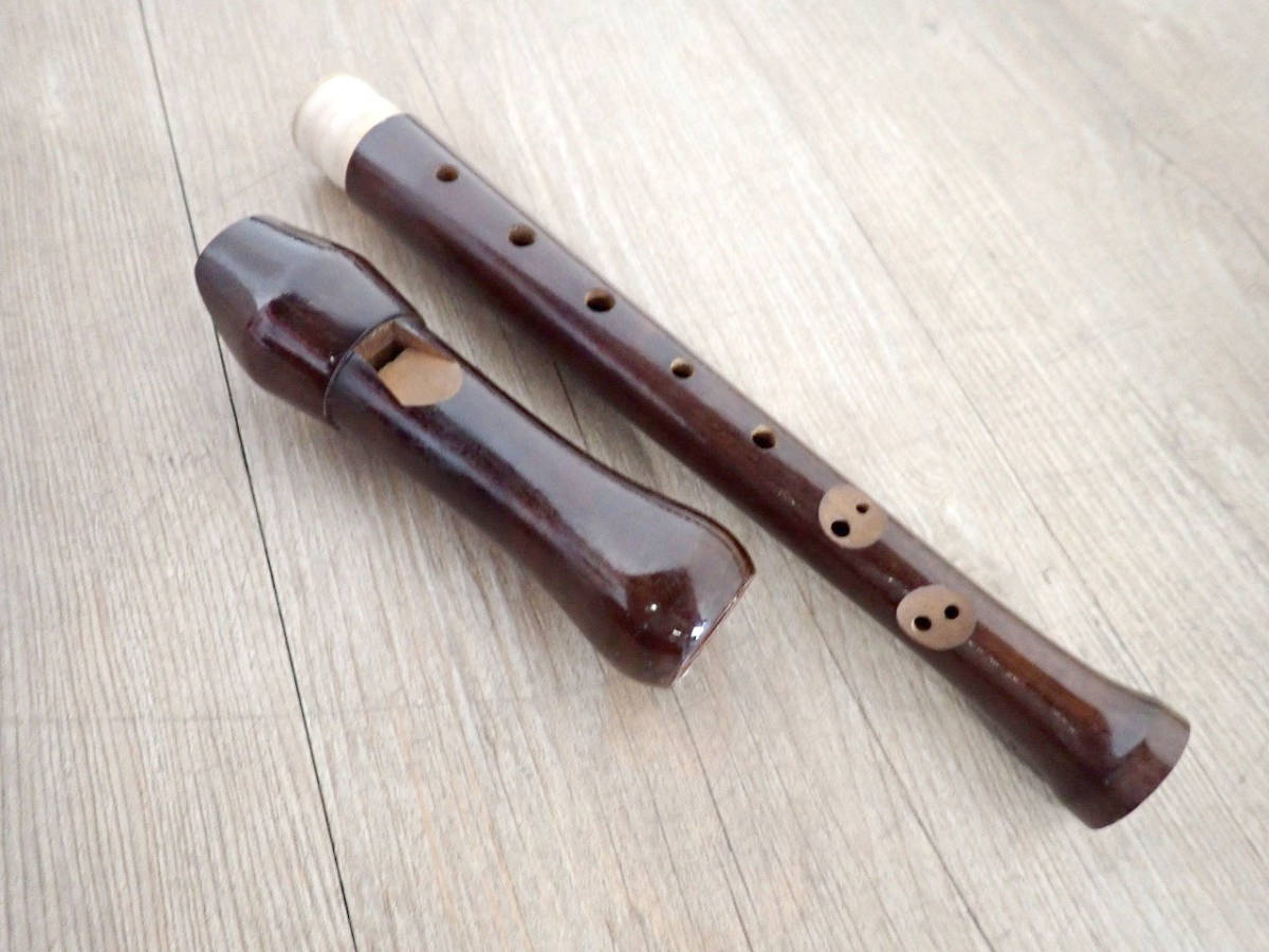  used recorder CONCERT concert ba lock type approximately 32.5cm soprano recorder antique Vintage dark brown wooden musical instruments 5