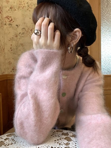 yhカーディガン セーター ニット 可愛い 着映え レディース ゆったり 暖かい ふわふわ ピンク_画像2