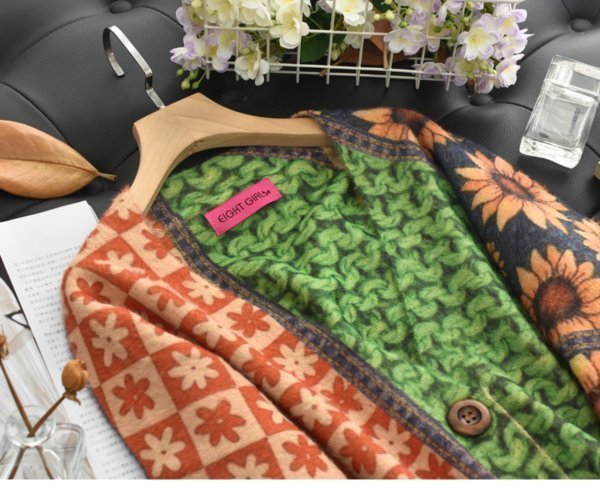 yhカーディガン セーター アウター 縫い合わせ風向日葵柄 フリーサイズ 暖かい 柔らかい 滑らか 肌触り抜群 チュニック トップス_画像3