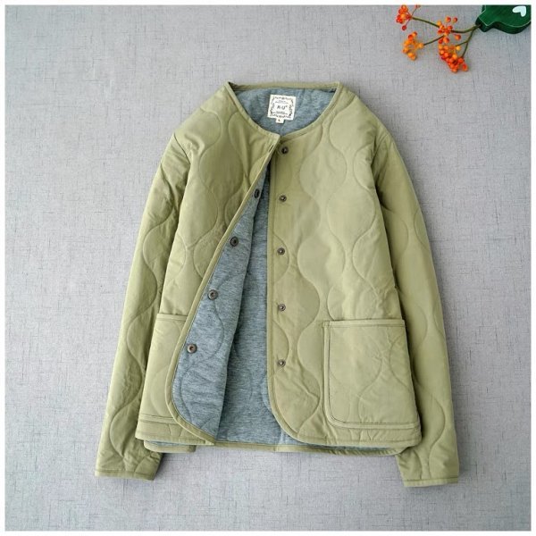 c上着230902 アウター 羽織物 グリーン系 Lサイズ 綿100％ 綿入り ゆったりとした ジャケット 暖かい_この色の出品です