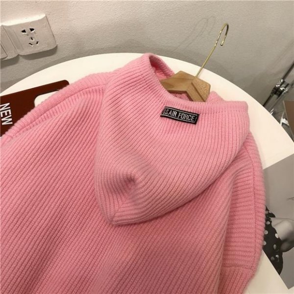 yhフードトレーナー セーター ニット 可愛い 着映え レディース ゆったり 暖かい ふわふわ ピンク_画像2