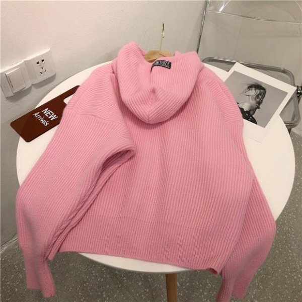 yhフードトレーナー セーター ニット 可愛い 着映え レディース ゆったり 暖かい ふわふわ ピンク_画像3