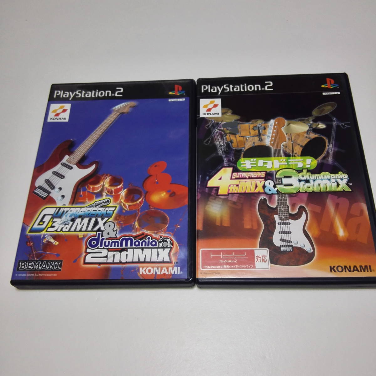 PS2 guitar freak s3rdMIX& drum mania 2ndMIX &gita gong! GUITAR FREAKS 4thMIX & drummania 3rdMIX 2 pcs set Konami 