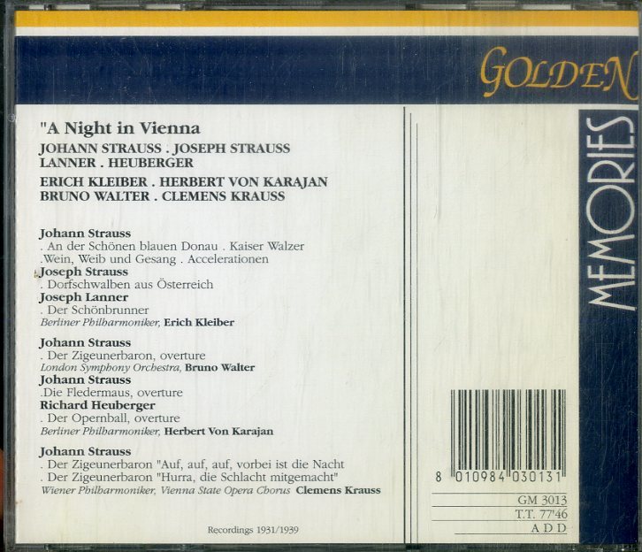 D00154000/CD/ヘルベルト・フォン・カラヤン「シュトラウス：A Night In Vienna」_画像2