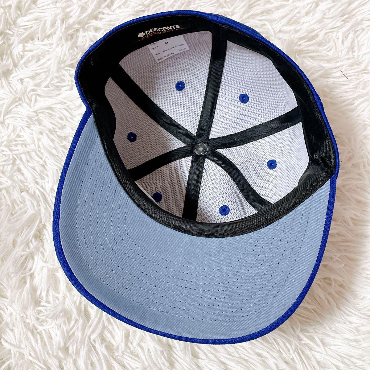 美品！ベースボール キャップ DESCENTE M ブルー 岡山 高校 日本製 青 野球 帽子 メンズ 野球部
