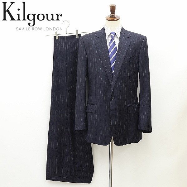 ◆Kilgour キルガー ストライプ柄 1釦 スーツ セットアップ ネイビー 42