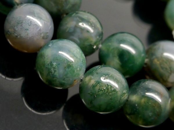 [EasternStar] 海外発送 モスアゲット Moss Agate 苔瑪瑙 水草瑪瑙 メノウ 玉サイズ14mm 1連売り 長さ約40cm_画像4