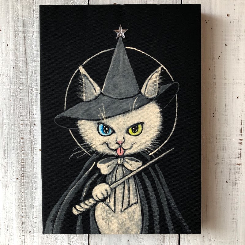 「魔法猫ローリー」SMサイズ アート作品 原画 猫 徳島洋子作品 魔法使い_画像1