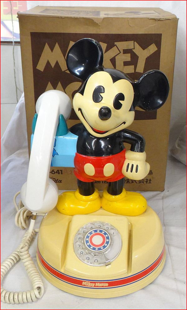  box attaching * Showa Retro god rice field communication Mickey Mouse dial type telephone machine DK-641 Vintage antique goods display treasure 