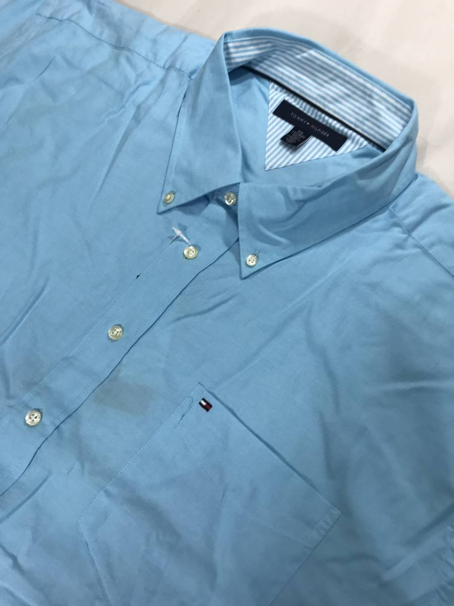 新品 13597 トミーヒルフィガー XSサイズ 半袖 シャツ tommy hilfiger ターコイズブルー 水色_画像2