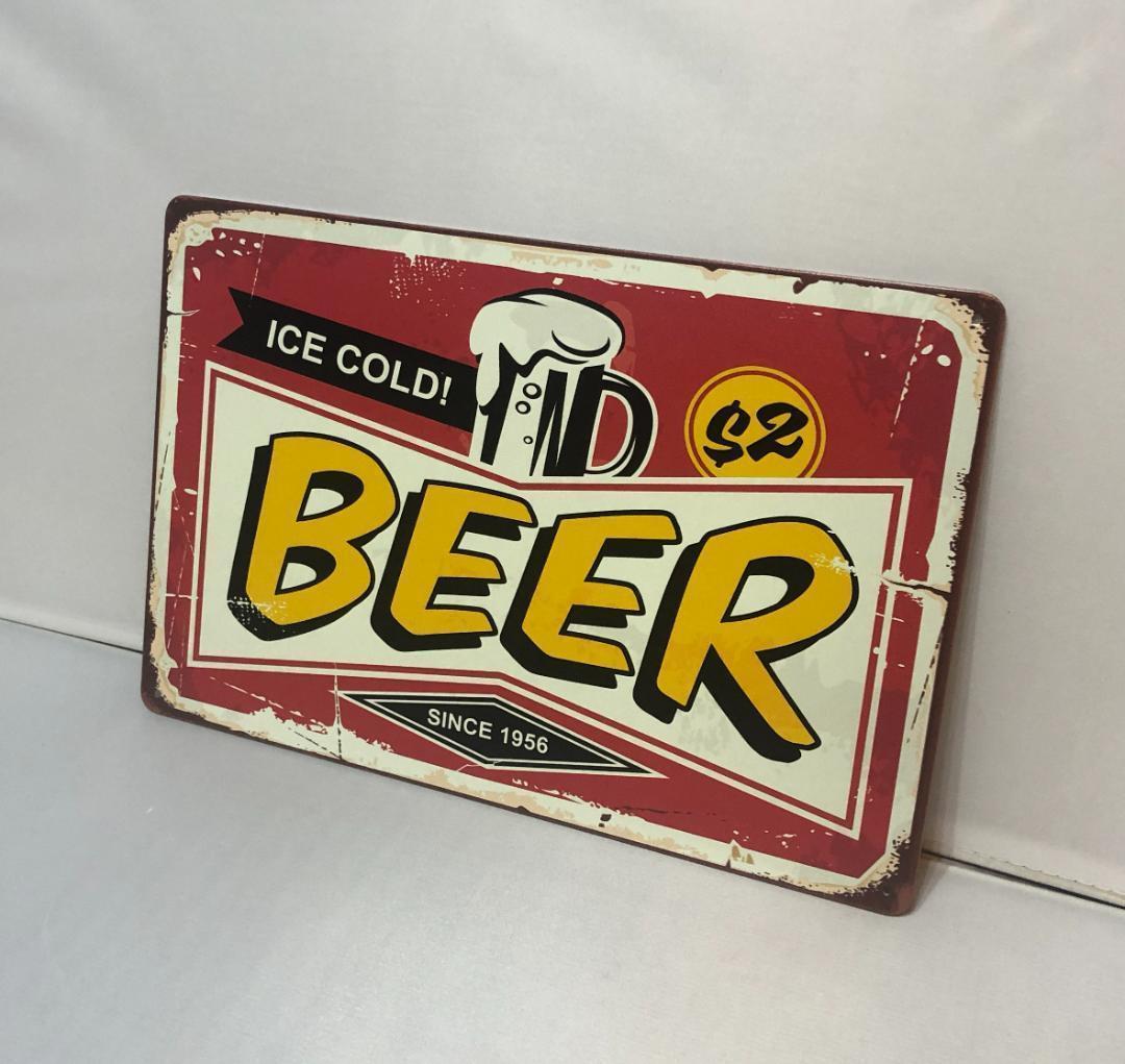 K38d 新品◆アメリカ雑貨 ブリキ看板 ビール ICE COLD BEER おしゃれ かっこいい インテリアに！ レトロ アンティーク ビンテージ_画像3