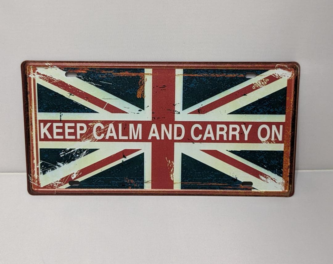 K126 新品●ブリキ看板 ユニオンジャック イギリス 国旗 モチーフ KEEP CALM AND CARRY ON かっこいい インテリアに レトロ アンティーク_画像2