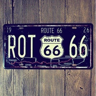 K105 新品◆ROUTE66 アメリカ雑貨 ブリキ看板 地図柄 ナンバープレート型 かっこいい おしゃれ インテリアに最適 アンティーク レトロ_画像1