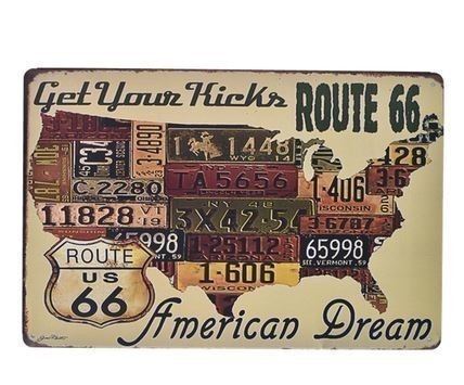 K17 新品●ROUTE66 アメリカン雑貨 ブリキ看板 ビンテージ風 かっこいい インテリアに アンティーク レトロ 地図 州 ナンバープレート_画像1