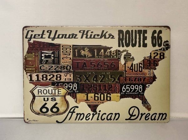 K17 新品●ROUTE66 アメリカン雑貨 ブリキ看板 ビンテージ風 かっこいい インテリアに アンティーク レトロ 地図 州 ナンバープレート_画像2